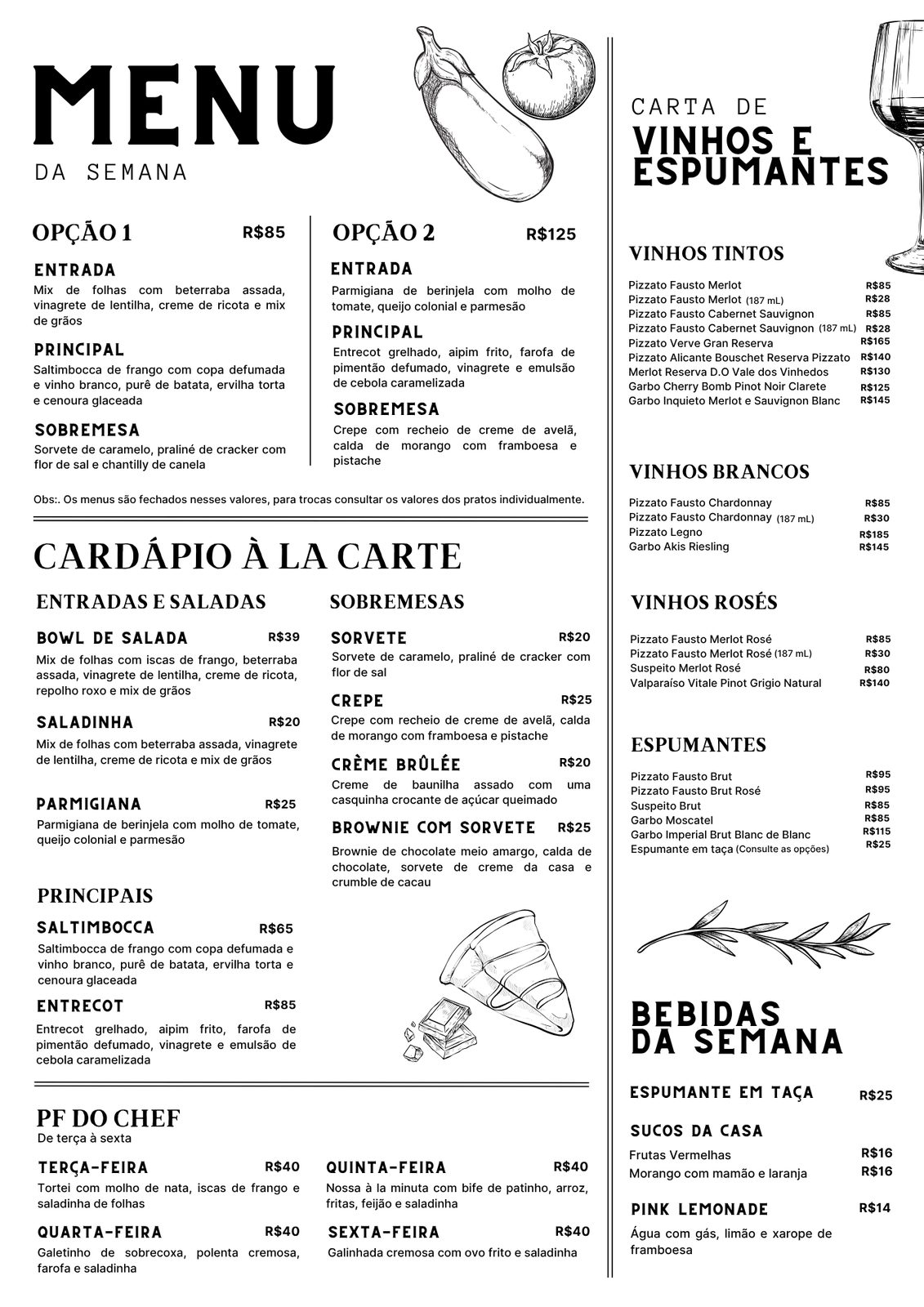Cardápio impresso Armazém Scottino