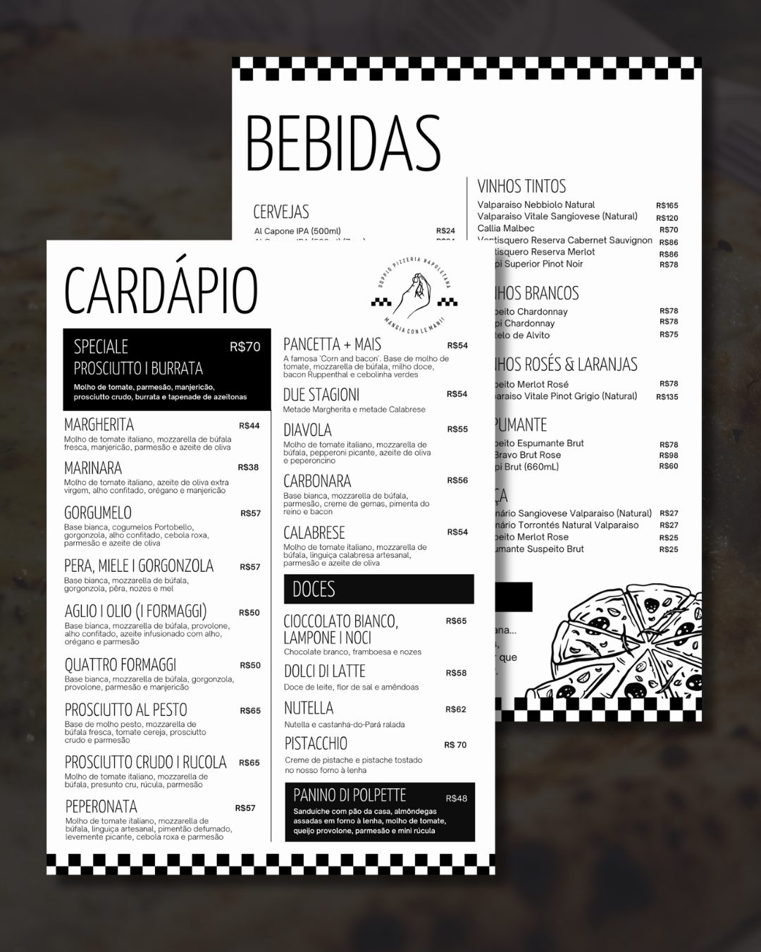 Cardápio impresso Doppio Pizzeria
